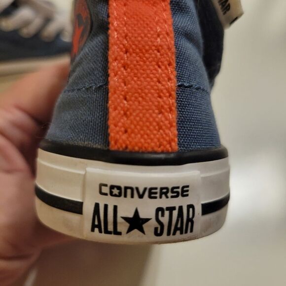 VELCRO CONVERSE ALL STAR BLUE ORANGE WHITE HIGH TOP CANVAS SNEAKERS girl boy 5 - Picture 2 of 12